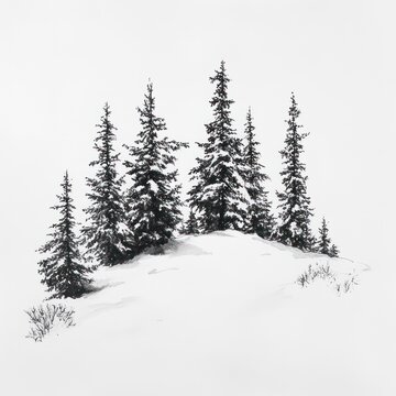 Snow Covered Pine Trees on a Hillside