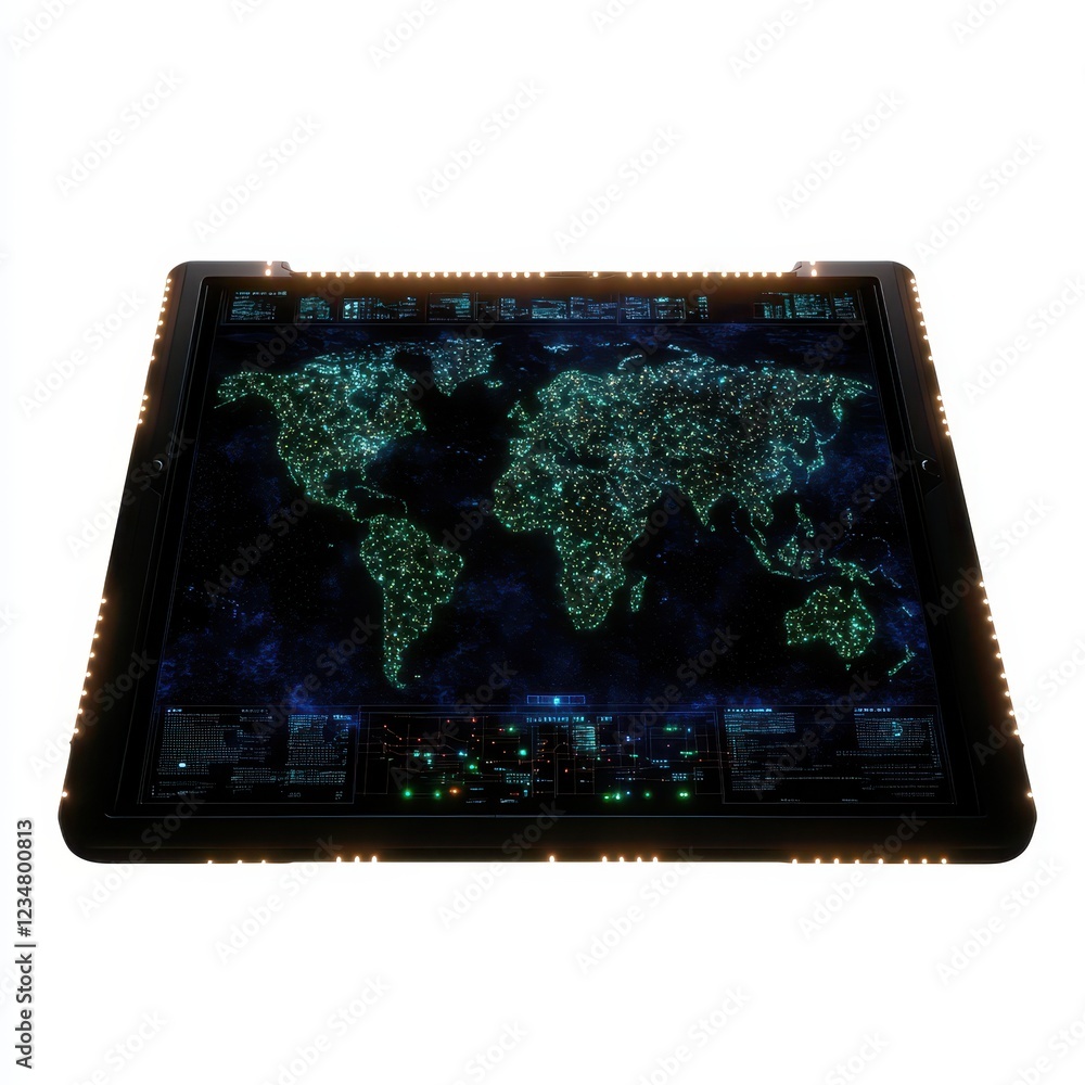 Poster futuristic digital world map with data visualization