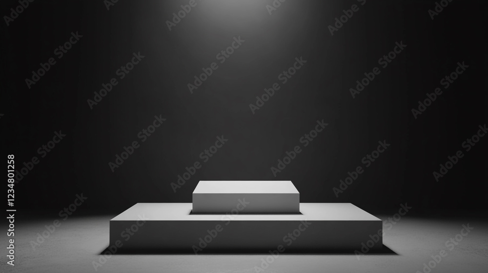 Aufkleber minimalist white platform dark studio product display background 3d grey cube stage clean empty