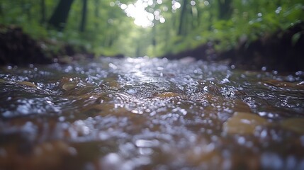 Fototapeta premium Forest Brook, Rippling Water, Sunlight, Lush Trees