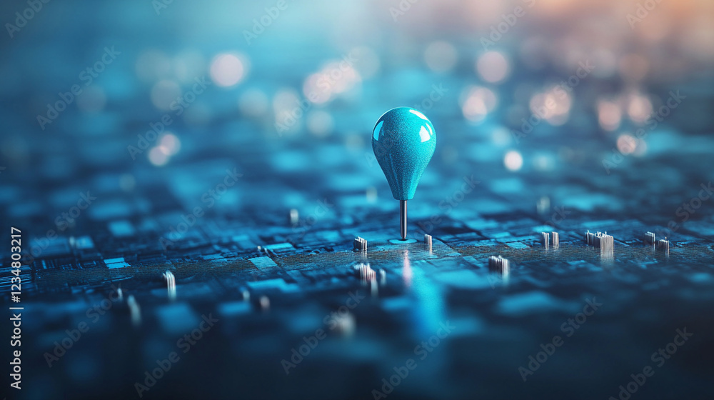 Poster Abstract Blue Digital Pin Location Technology Map Circuit Board Teal Data Cyber Image Modern Future 