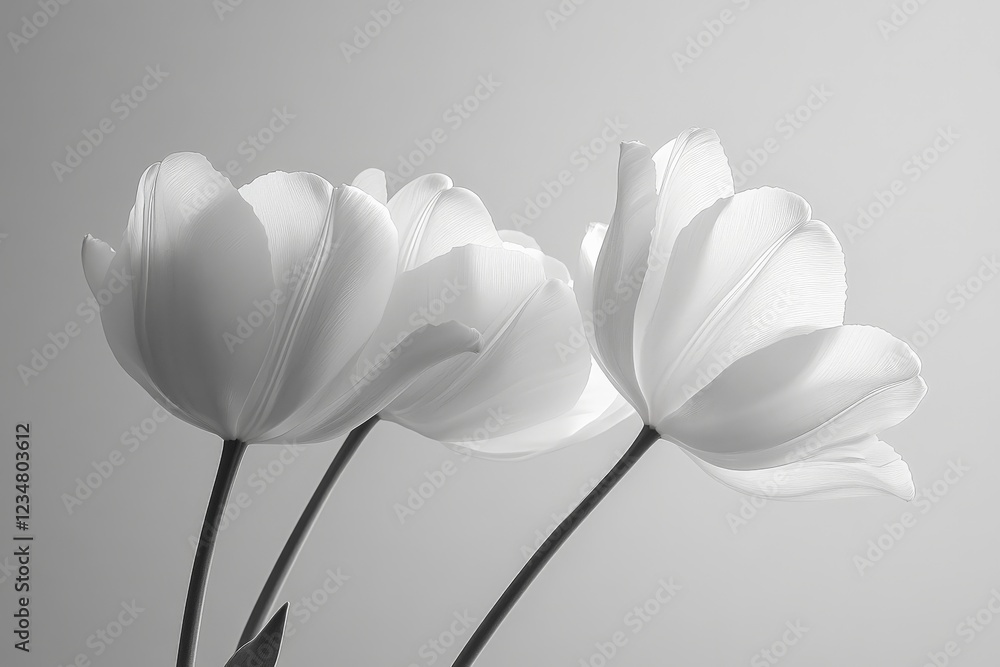 Aufkleber delicate white tulips elegantly arranged against a soft gray background creating a serene atmosphere