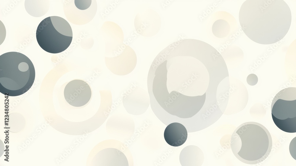 Poster Abstract design featuring various circles in shades of gray and light colors on a soft background. Generative AI