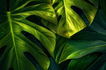 Monstera plant tropical green leaves greenery background. Neural network ai generated