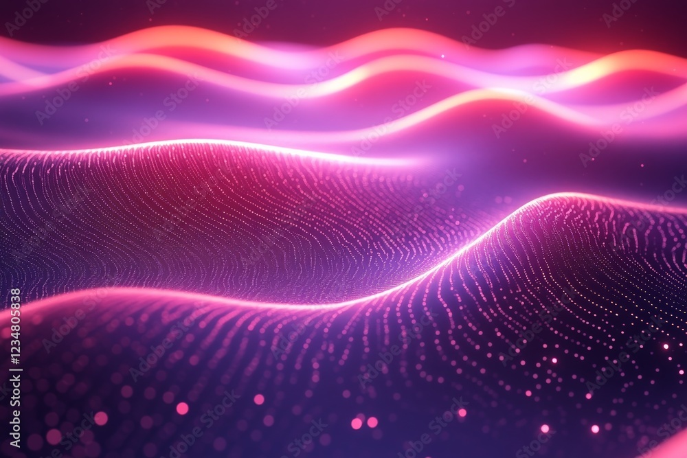 Poster colorful waves of light create a mesmerizing abstract pattern in a digital landscape at night