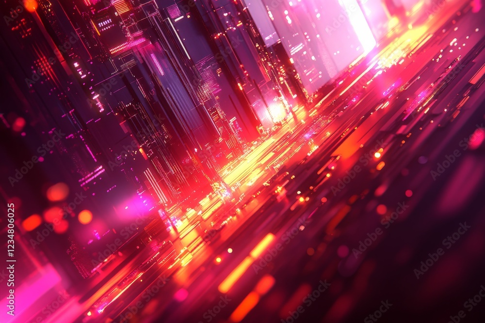 Poster abstract digital landscape with vibrant colors and glowing lines creating a futuristic atmosphere