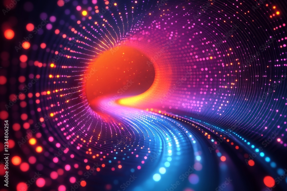 Poster Colorful tunnel with glowing lights and swirling patterns creates a surreal visual experience in an abstract style