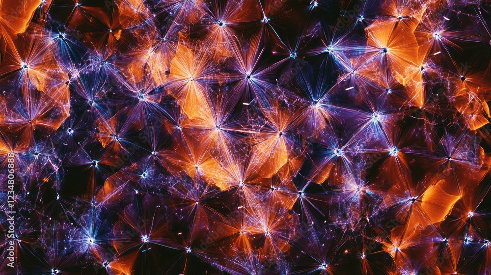 Poster interconnected abstract network with bright lights, digital background for technology concepts
