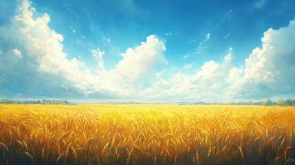 golden wheat field under the sun with a clear summer sky, highlighting the rich agricultural landscape and the vibrant hues of the harvest season