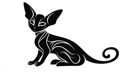 Obraz premium Elegant Sphynx cat silhouette, artistic design, white background, tattoo inspiration