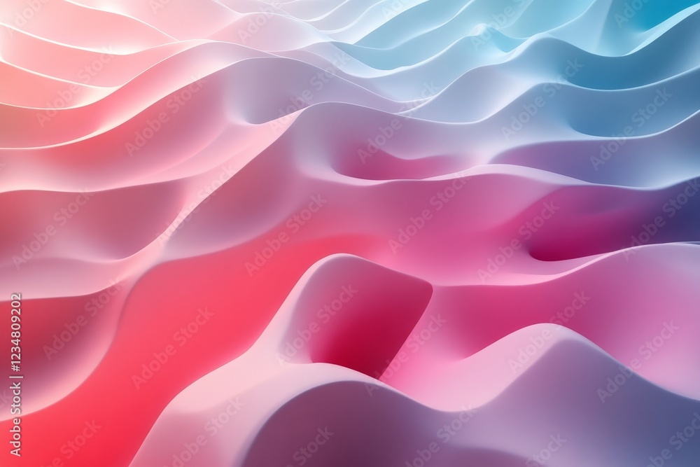Poster Colorful waves undulate gracefully in an abstract design with soft curves and gradients of pink and blue