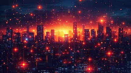 Obraz premium flat design, illustration, A Network of Dreams Entrepreneurs build a collaborative global network. Illustration: Webs of connections, glowing cities