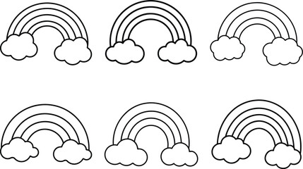 a rainbow with fluffy clouds coloring page