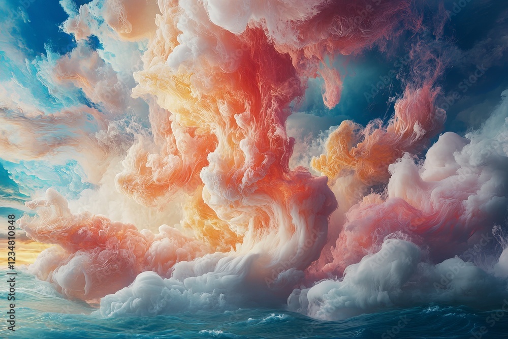Aufkleber dramatic sunset clouds create a stunning display over calm ocean waters during twilight hours