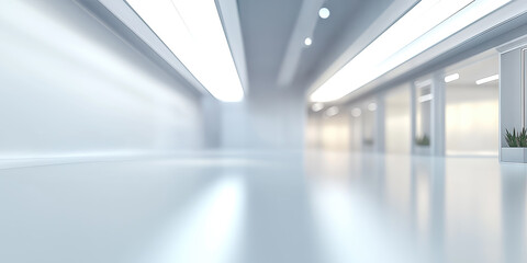 Obraz premium Empty space inside futuristic room, showroom, spaceship, hall or studio in perspective. Include ceiling, hidden light, white floor and abstract shape. Modern interior background of future, technology.
