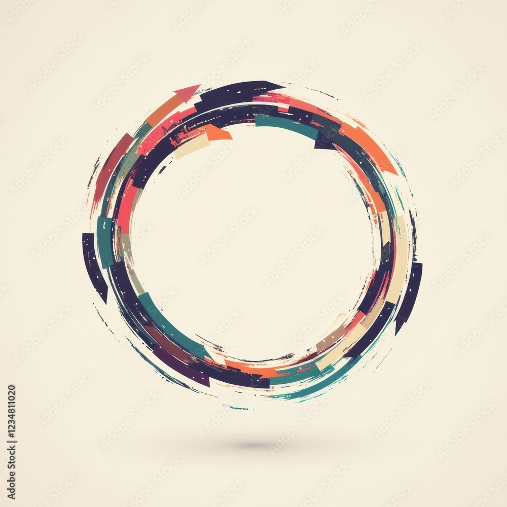 Poster Dynamic circular design with colorful arrows showcasing movement and transition on a light background. Generative AI