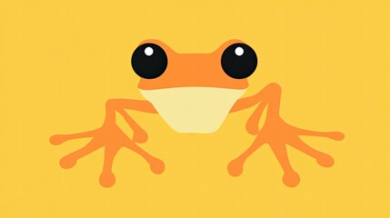 Fototapeta premium Orange frog illustration, yellow background, simple design, for kids' book
