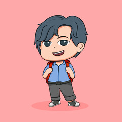 child boy school chibi cartoon