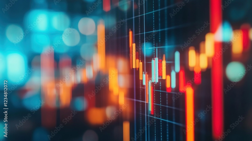 Poster abstract stock market data display with bokeh lights