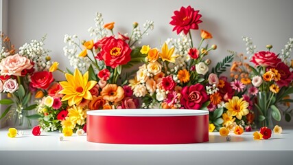 Elegant Podium Floral Background AI Art