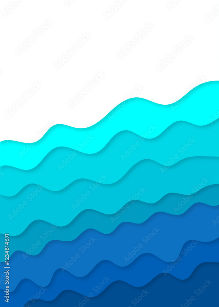 Aufkleber blue gradient colorful wavy overlapping layers of papercut background. blue gradient paper cut backg