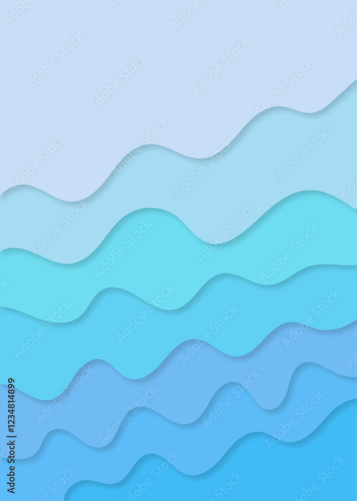 Poster blue gradient colorful wavy overlapping layers of papercut background. blue gradient paper cut backg