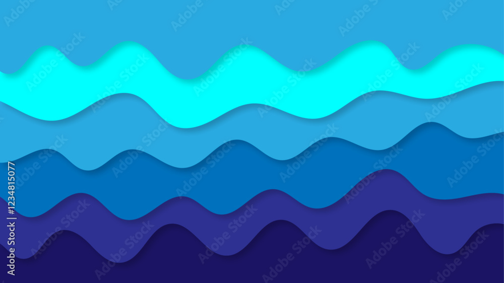 Aufkleber blue gradient colorful wavy overlapping layers of papercut background. blue gradient paper cut backg