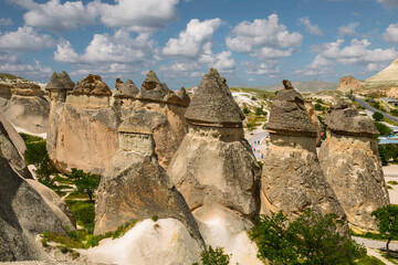 Rocks in the form of mushrooms in the valley in Cappadocia, Turkey