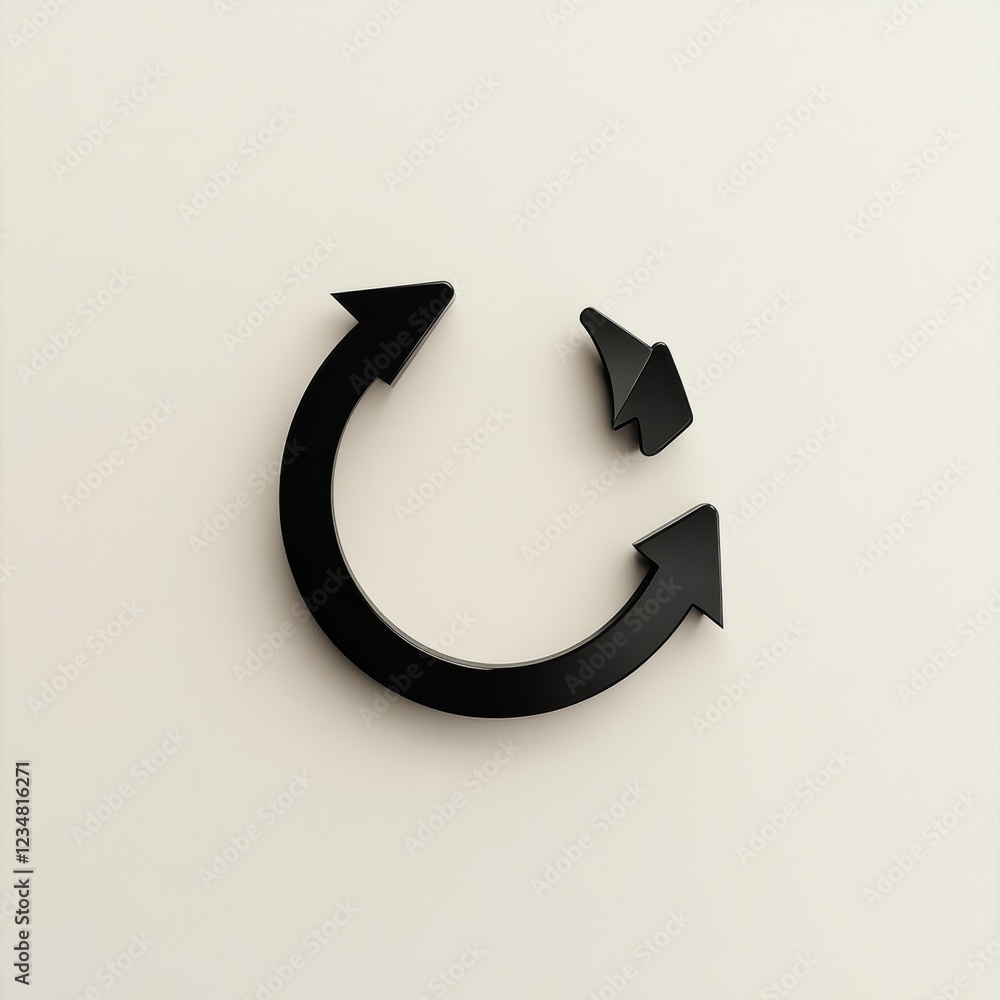 Aufkleber Black circular arrows symbol on a minimalist wall representing refresh and reload actions in user interface design. Generative AI