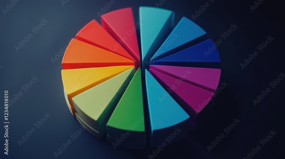 Poster a circular chart composed of twelve colorful triangles