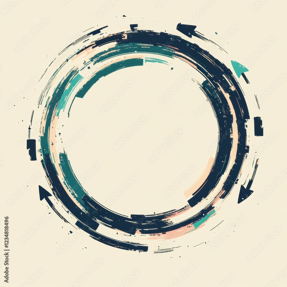 Fototapete Abstract circular design featuring arrows and brush strokes in soft colors and a light background. Generative AI