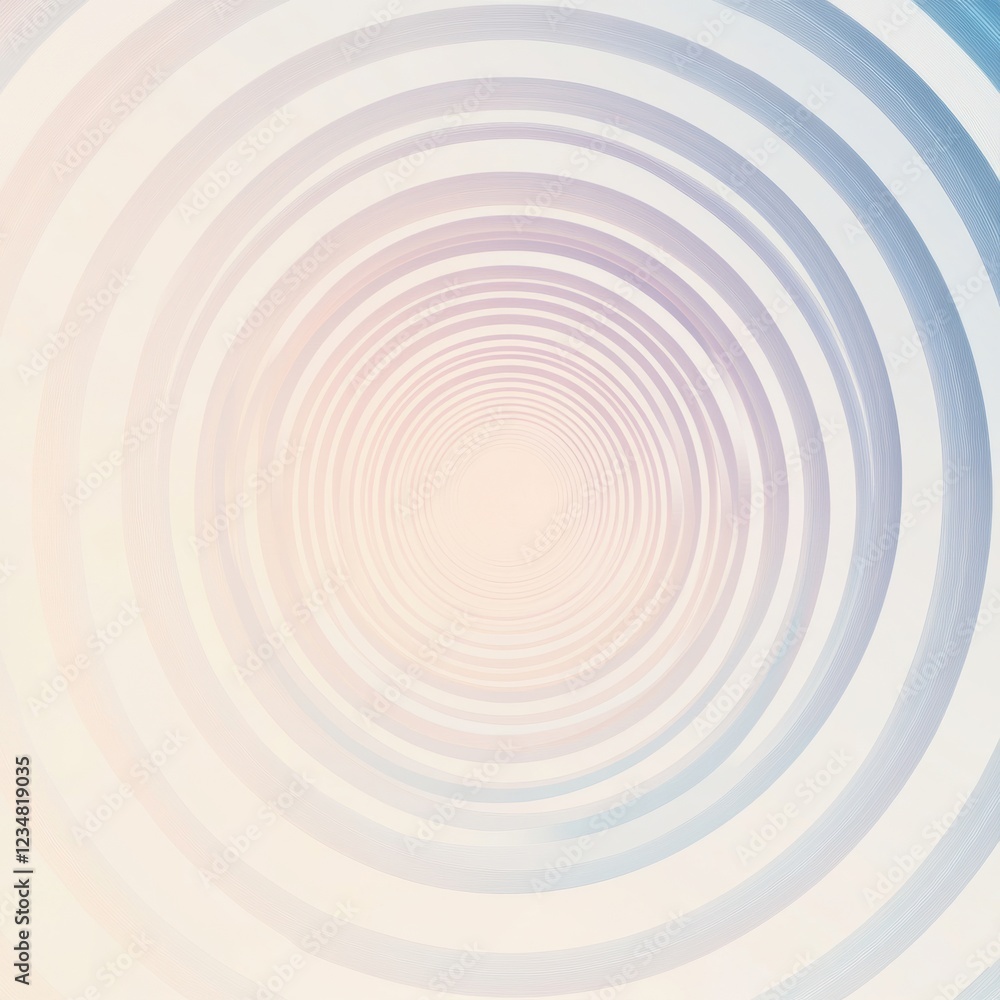 Poster circular patterns create an effect of depth and movement in a soft blue and white gradient design. g
