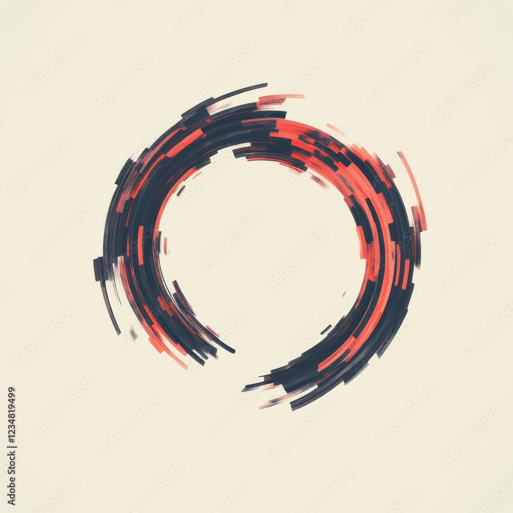 Poster Swirling design in red and black tones creating an abstract circular pattern on light background. Generative AI