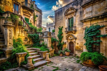 Fototapeta premium Rough-hewn Lecce stone, ancient architecture, and Italian urban exploration captured in evocative photography.