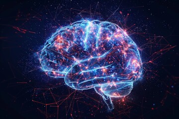 Dynamic human brain illuminated by intertwining light trails representing neuroplasticity concept