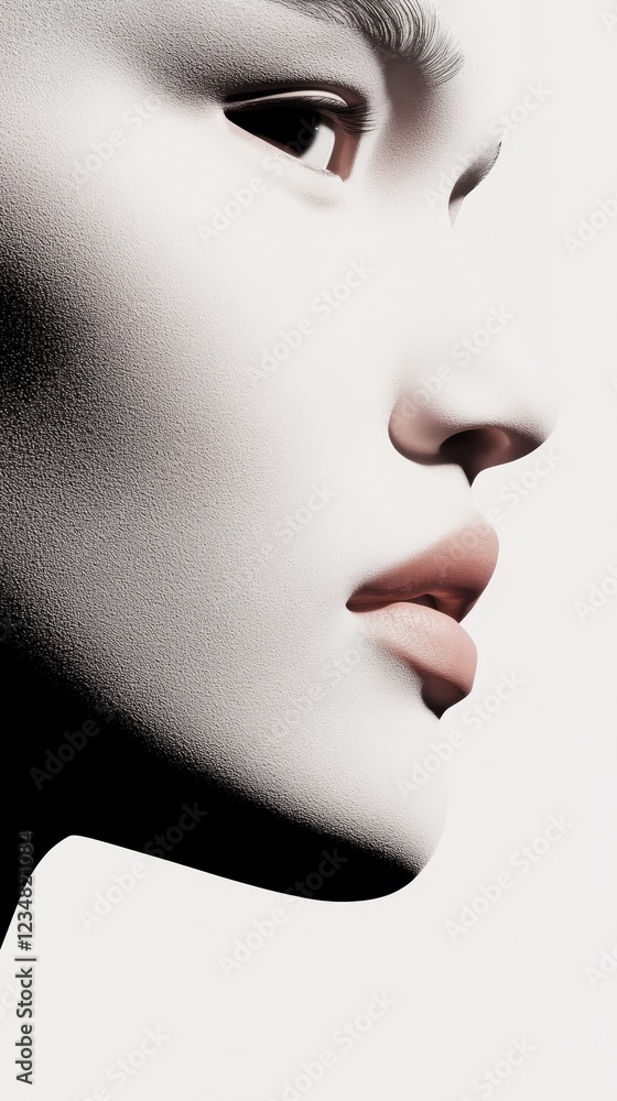 Poster artistic close-up of a mannequin's profile showcasing delicate facial features and smooth texture in