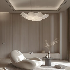 Aesthetic elegant minimalist modern interior design. Clear mock up empty wall for decoration in the apartment. Copy space in the room.