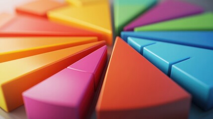 Close-up of a Colorful Circular Pie Chart Composed of Triangles