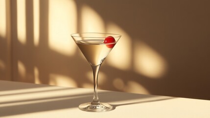 Martini Glass with Cherry and Sunlight Shadows