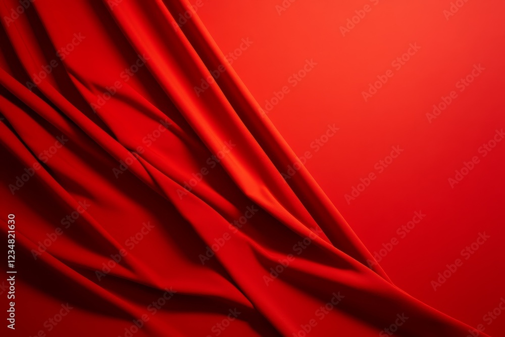 Poster textured red fabric drapes creating elegant waves and depth against a vibrant background