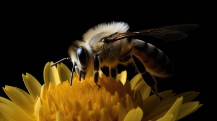 Close-up of a Bee Gathering Pollen on a Yellow Flower