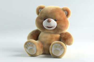 A 3D cartoon-style baby brown teddy bear with soft, plush fur