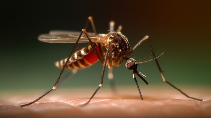 A Close-Up of a Mosquito Piercing Human Skin