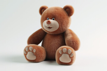 A 3D cartoon-style baby brown teddy bear with soft, plush fur