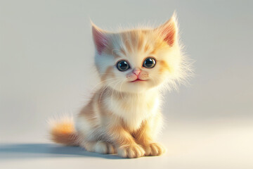 A 3D cartoon-style baby kitten sitting adorably on a clean white background
