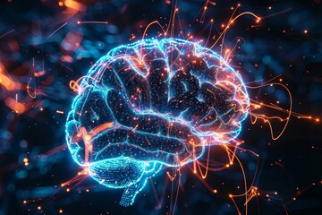 Illuminated human brain with dynamic light trails symbolizing neuroplasticity and adaptability