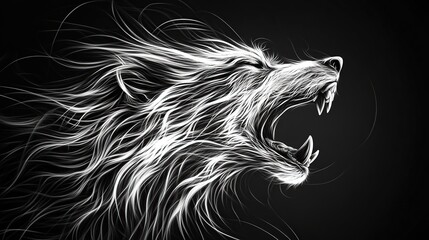 Obraz premium Howling wolf, abstract art, dark background, profile, graphic design