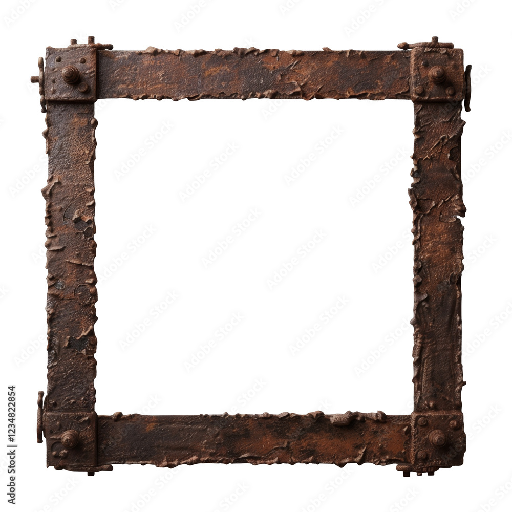 Aufkleber rustic iron frame with bolted corners and weathered texture for artwork or mirror display