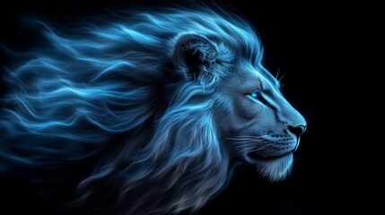 A blue lion symbolizes strength and elegance in this mystical artwork