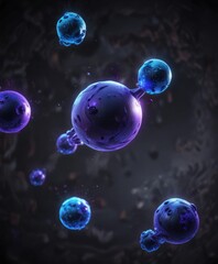 Naklejka premium Purple and blue molecules floating in a dark void on a dark background , invisible matter, void, particles